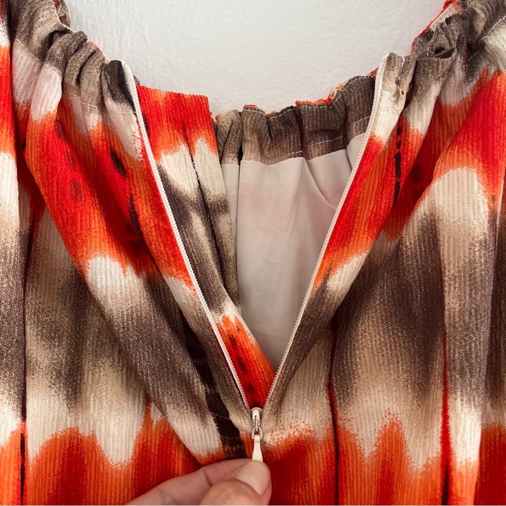 Yakira Bella Dress Tiered Ruffle Hem Size S Orange Tie Dye Boho Balloon Sleeve - Picture 7 of 11